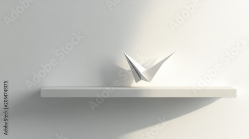 Minimalist shelf display with origami bird