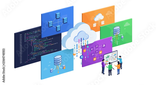 Conceptual illustration of cloud computing and data management.