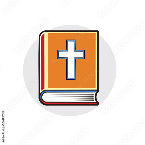 Orange Bible with Cross Icon on White Background