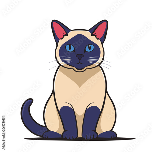 Siamese cat sitting flat vector illustration
