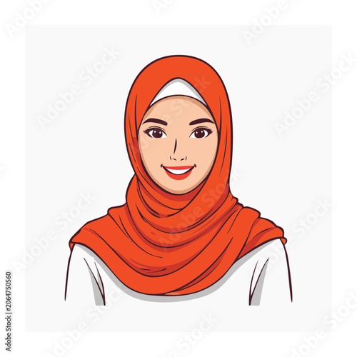 Smiling woman wearing orange hijab illustration