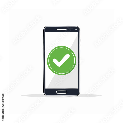 Smartphone with green checkmark icon on white background