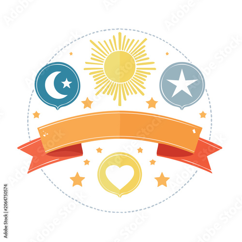 Sun Moon Star Banner Circular Illustration