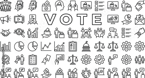 Bild auf Leinwand Voting and election icon collection featuring ballot box, democracy, civic parti