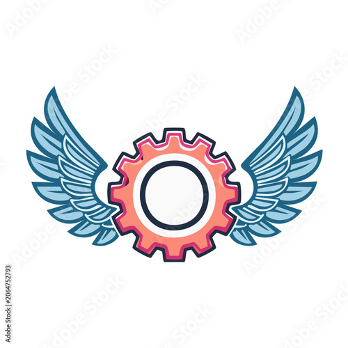 Gear with Wings Flat Design Illustration