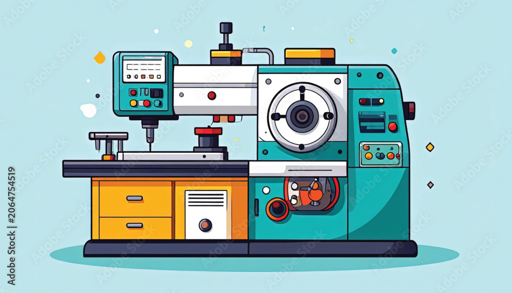 Naklejka premium Industrial metal lathe machine tool.