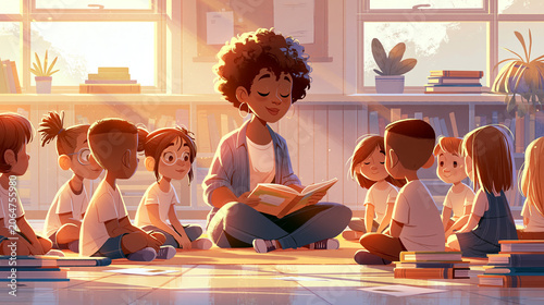 Teacher Reading to Children in Classroom Circle Time