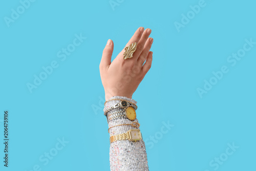 Female hand with different ...