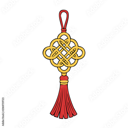Golden Chinese Knot with Red Tassel Illustration