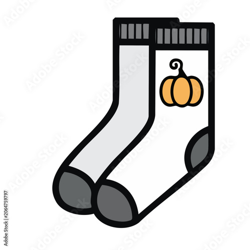 White sock with orange pumpkin illustration