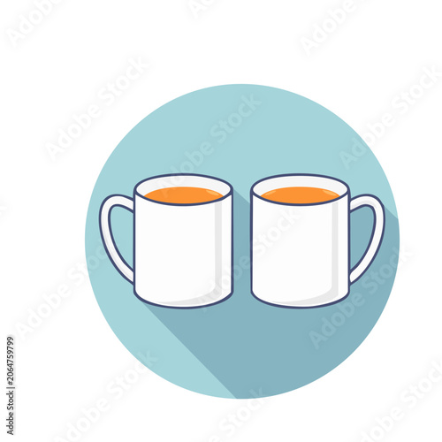 Two White Coffee Mugs with Orange Beverage Icon