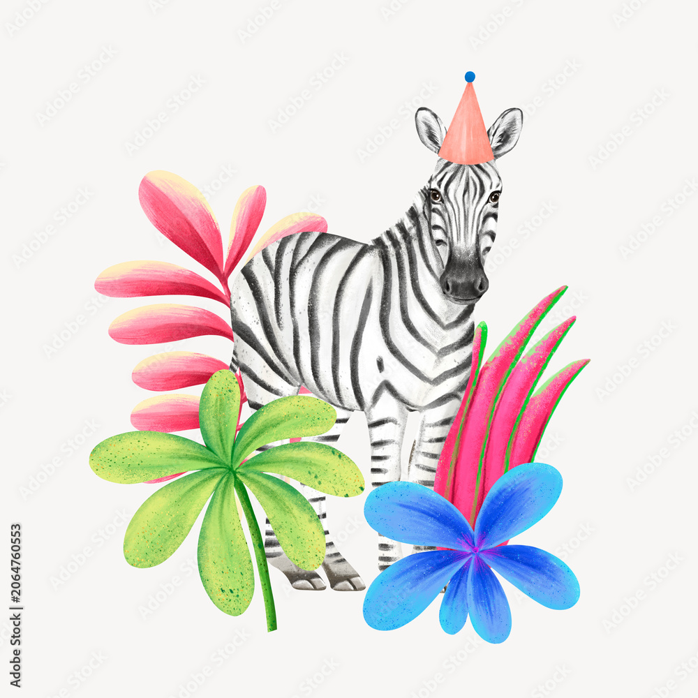 Obraz premium Zebra wildlife collage element, cute animal illustration