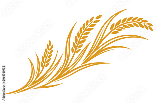 Photos Golden wheat stalks and leaves illustration on a white background representing h