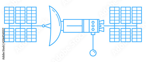 Fotografía Linear illustration of a communications satellite with large solar panels and a