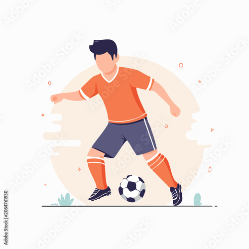 Soccer Player Kicking Ball in Flat Design Style