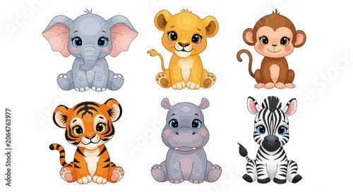 Canvas Print Cute cartoon safari animals, kids illustration, educational background
