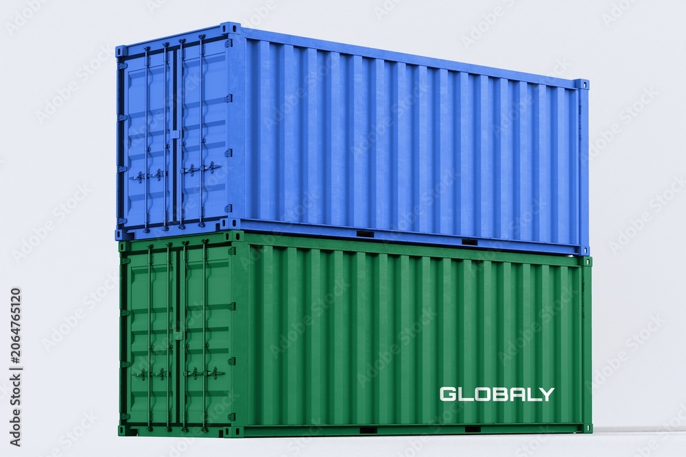 Fototapeta premium Blue and green shipping container, 3D rendering cargo