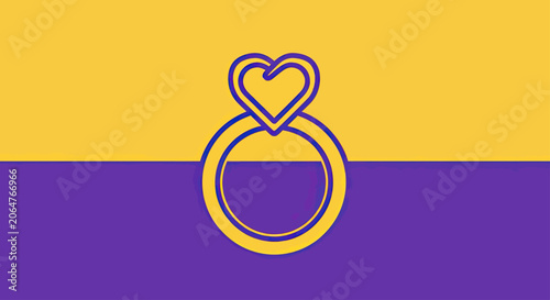 Foto Gold heart engagement ring on two-tone background.