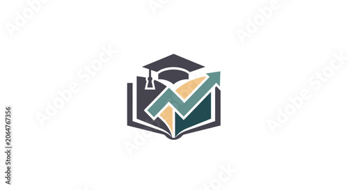 Foto Graduation cap with book and growth arrow graph.