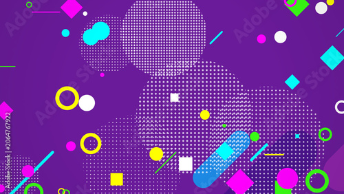 Procedural Algorithmic Art of vibrant memphis style abstract background with geometric shapes