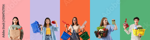 Tableau sur toile Diverse shoppers react to rising grocery prices and inflation, financial stress