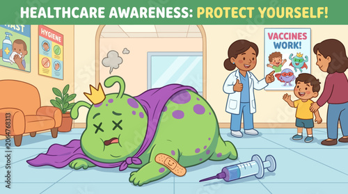 Healthcare awareness illustration with sick monster.