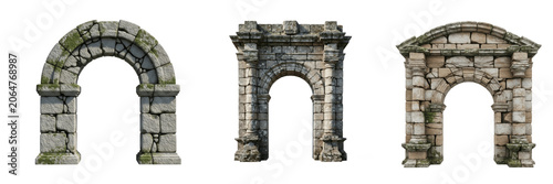 Foto Set of ancient ruins stone arch archway isolated on transparent background histo
