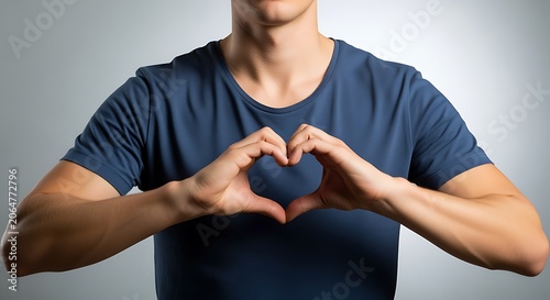 Man Expressing Love and Care with Heart Hands Gesture for Health and Well being