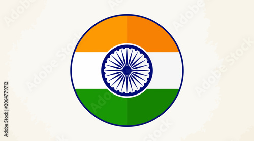 Circular Indian flag icon with saffron white and green stripes and blue Ashoka Chakra.