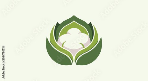 Foto Green and white cotton boll floral icon.
