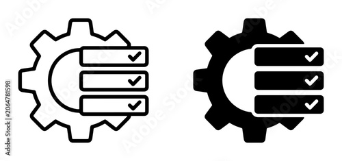 Photos Gear checklist icons, outline and solid, for settings and configuration