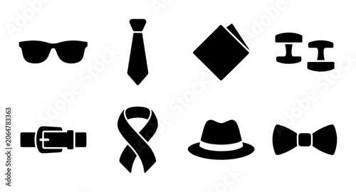 Konstfotografi Men's accessories icon set sunglasses tie pocket square cufflinks hat bow tie, o