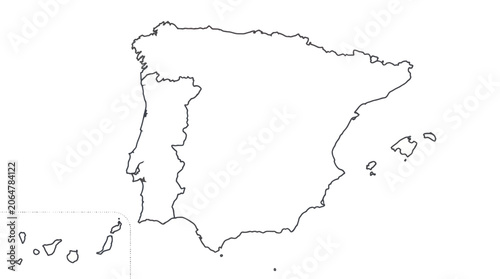 Obraz na plátně Outline map of Spain and Portugal, including Balearic and Canary Islands