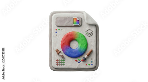 A colorful washing machine with a donut on the front panel against a white background