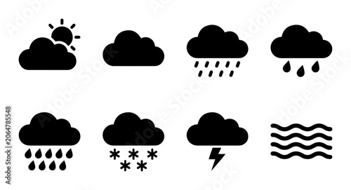 8 Weather Icons Set, Silhouette, for Meteorology and Forecasting
