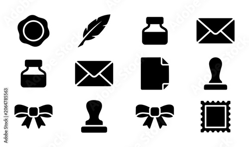 Canvastavla 12 Vintage Stationery Icons, Silhouette, for Communication and Correspondence
