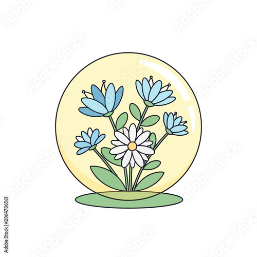 Spring floral arrangement in a clear bubble