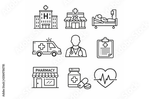 set of icons Healthcare Services Line Vector Icon Set