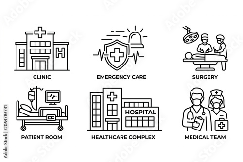 set Hospital and Emergency Medical Line Icon Set