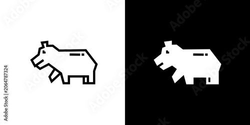 Photography black and white illustration of hippo icon