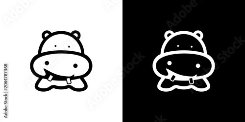 Photography black and white illustration of hippo icon