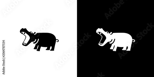 Photography black and white illustration of hippo icon