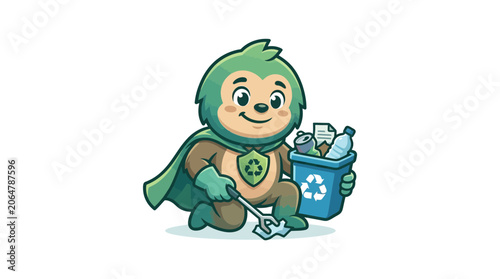 Canvas Print cartoon monkey superhero recycling waste