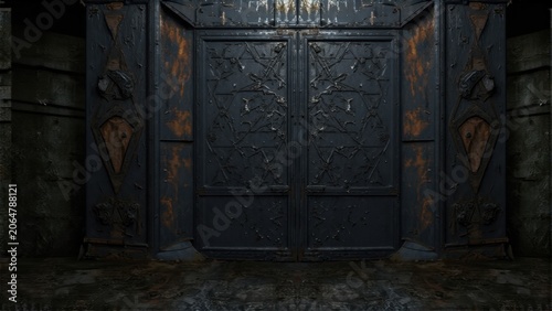 Rusty door set in a dark, damp room with a vintage and abandoned look.