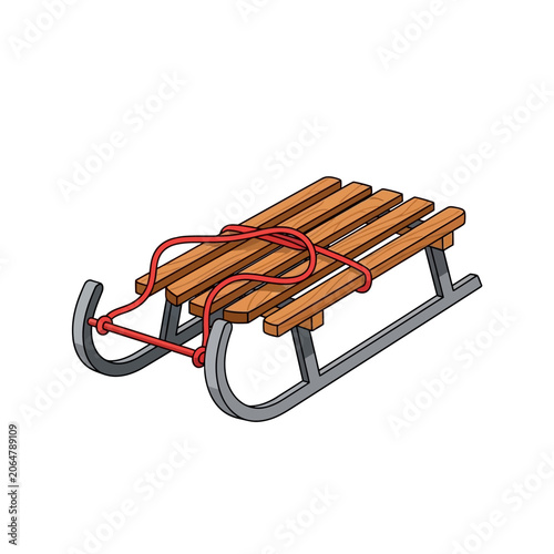 Wooden Sled with Red Rope - Winter Activity Object