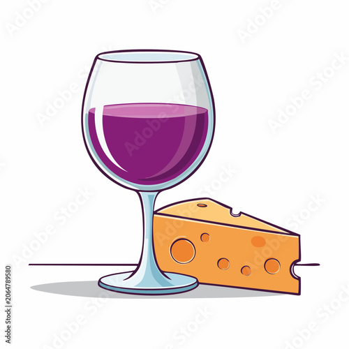 Glass of Red Wine and Wedge of Cheese