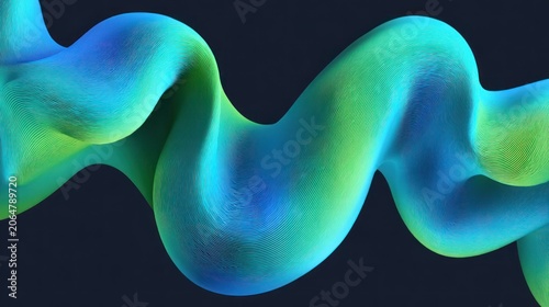 Glowing abstract volumetric shape flows horizontally across a dark background