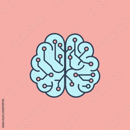 Abstract Brain Circuit Board Icon, AI and Technology Concept