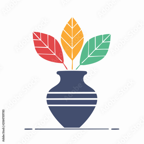 Vase with colorful leaves