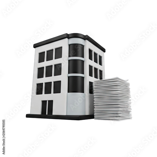 Modern Building with Stack of Papers